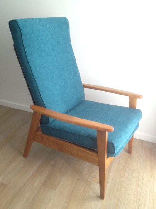 Upholstered teal chair